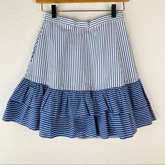 J. Crew Blue Striped Ruffle Skirt Sz 4 - Picture 2 of 7
